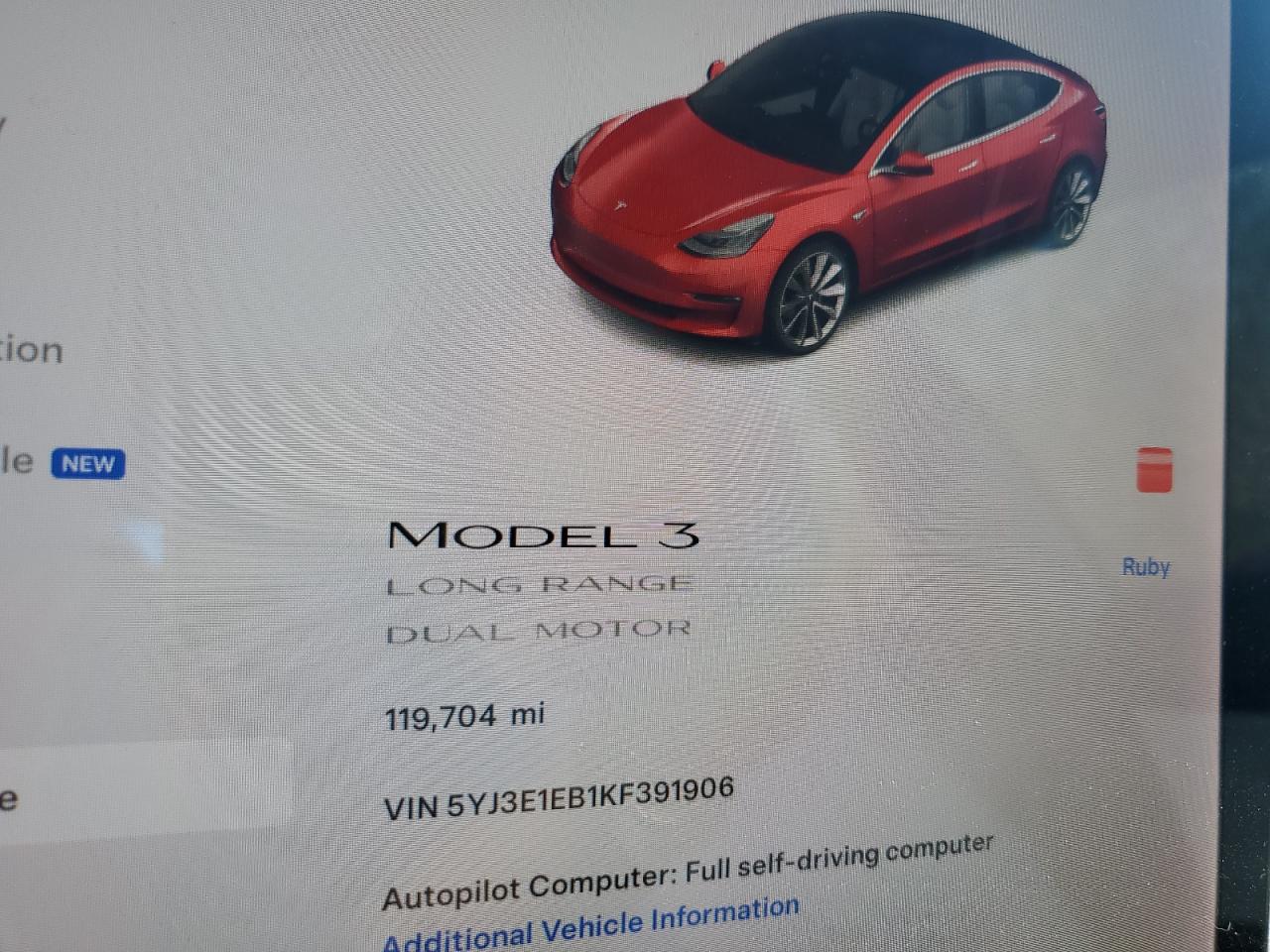 5YJ3E1EB1KF391906 2019 Tesla Model 3