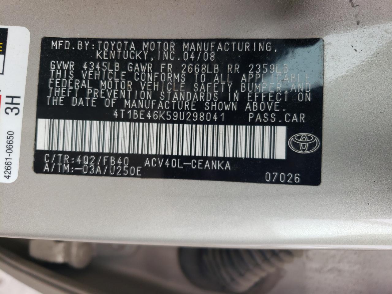 4T1BE46K59U298041 2009 Toyota Camry Base