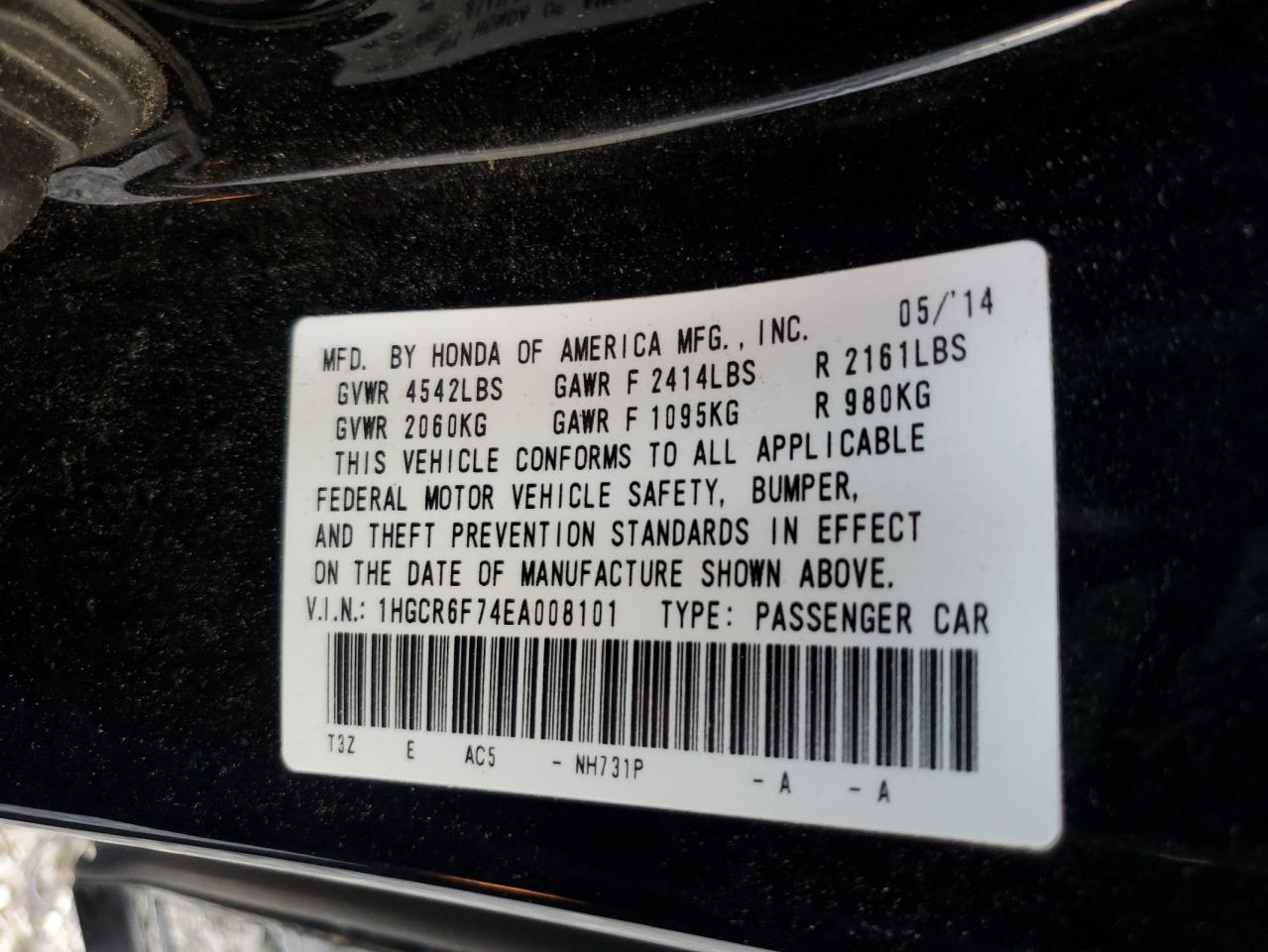 1HGCR6F74EA008101 2014 Honda Accord Touring Hybrid