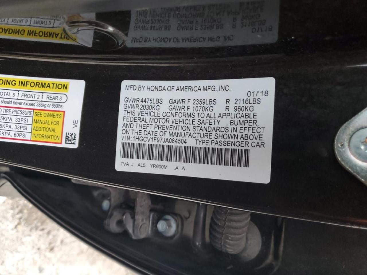 1HGCV1F97JA084504 2018 Honda Accord Touring