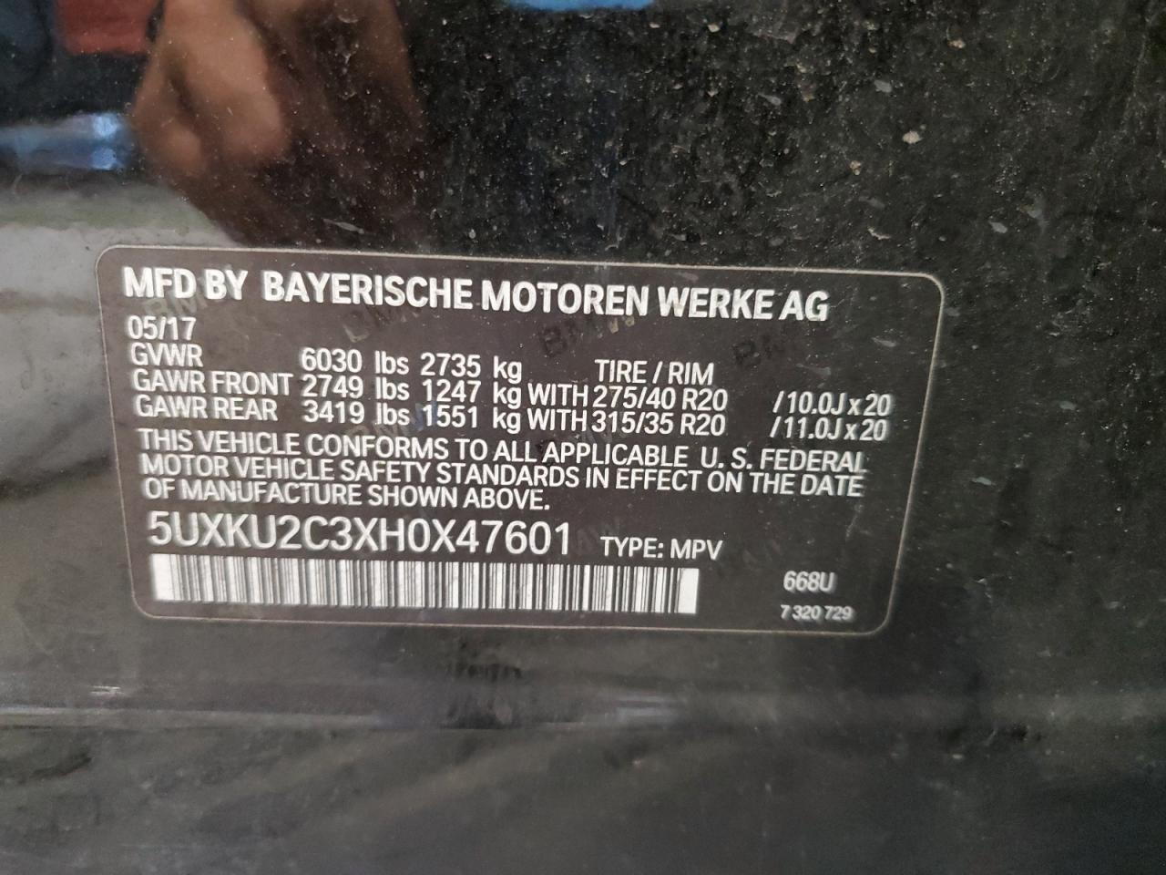 5UXKU2C3XH0X47601 2017 BMW X6 xDrive35I