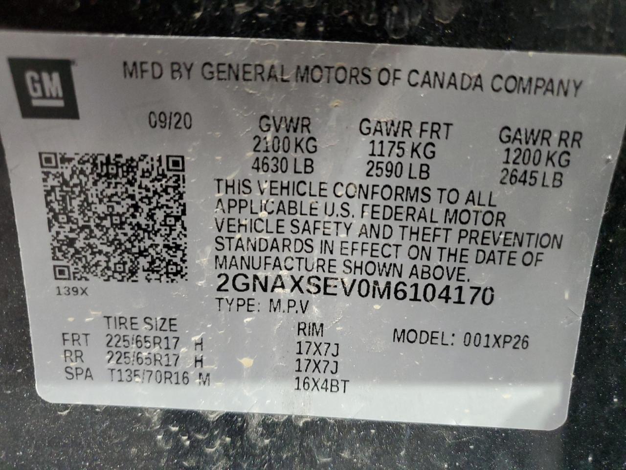 2021 Chevrolet Equinox Ls VIN: 2GNAXSEV0M6104170 Lot: 70855774