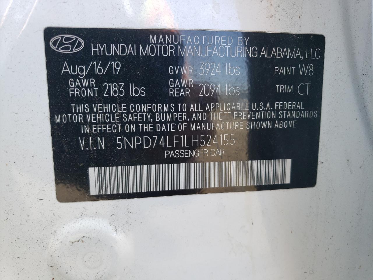 2020 Hyundai Elantra Se VIN: 5NPD74LF1LH524155 Lot: 71845704