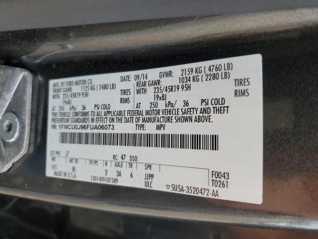 1FMCU0J96FUA06073 2015 Ford Escape Titanium