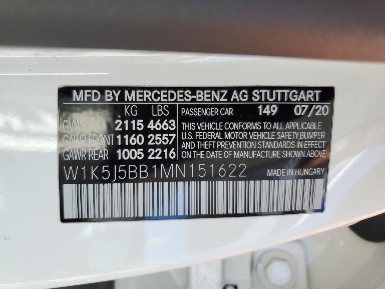 W1K5J5BB1MN151622 2021 Mercedes-Benz Cla Amg 35 4Matic