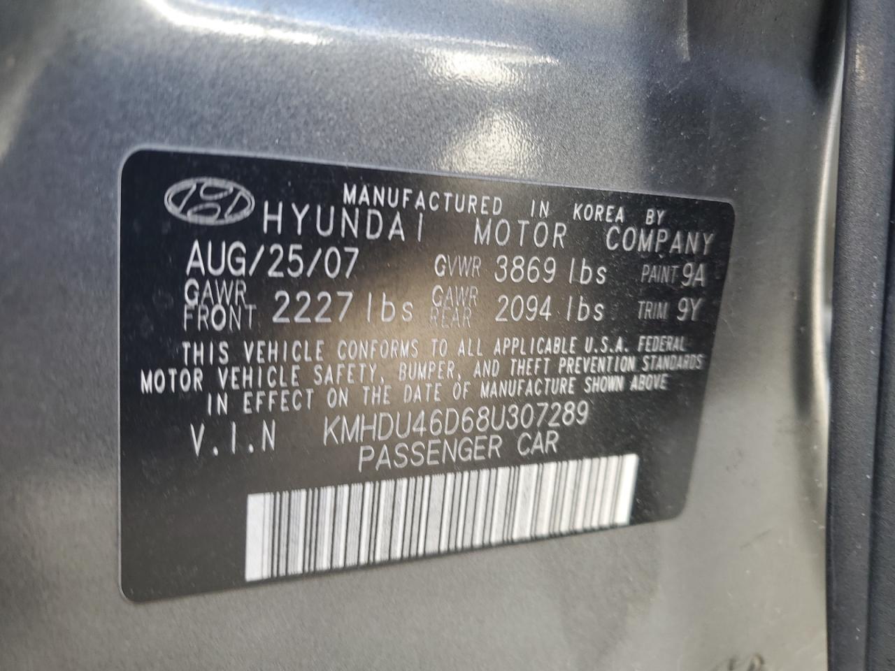 2008 Hyundai Elantra Gls VIN: KMHDU46D68U307289 Lot: 70672064