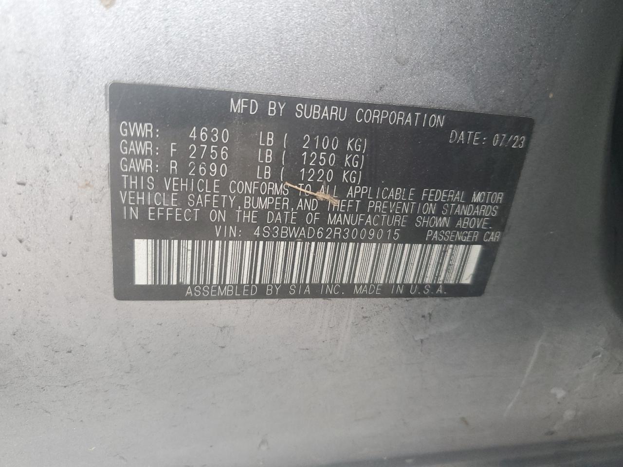 4S3BWAD62R3009015 2024 Subaru Legacy Premium