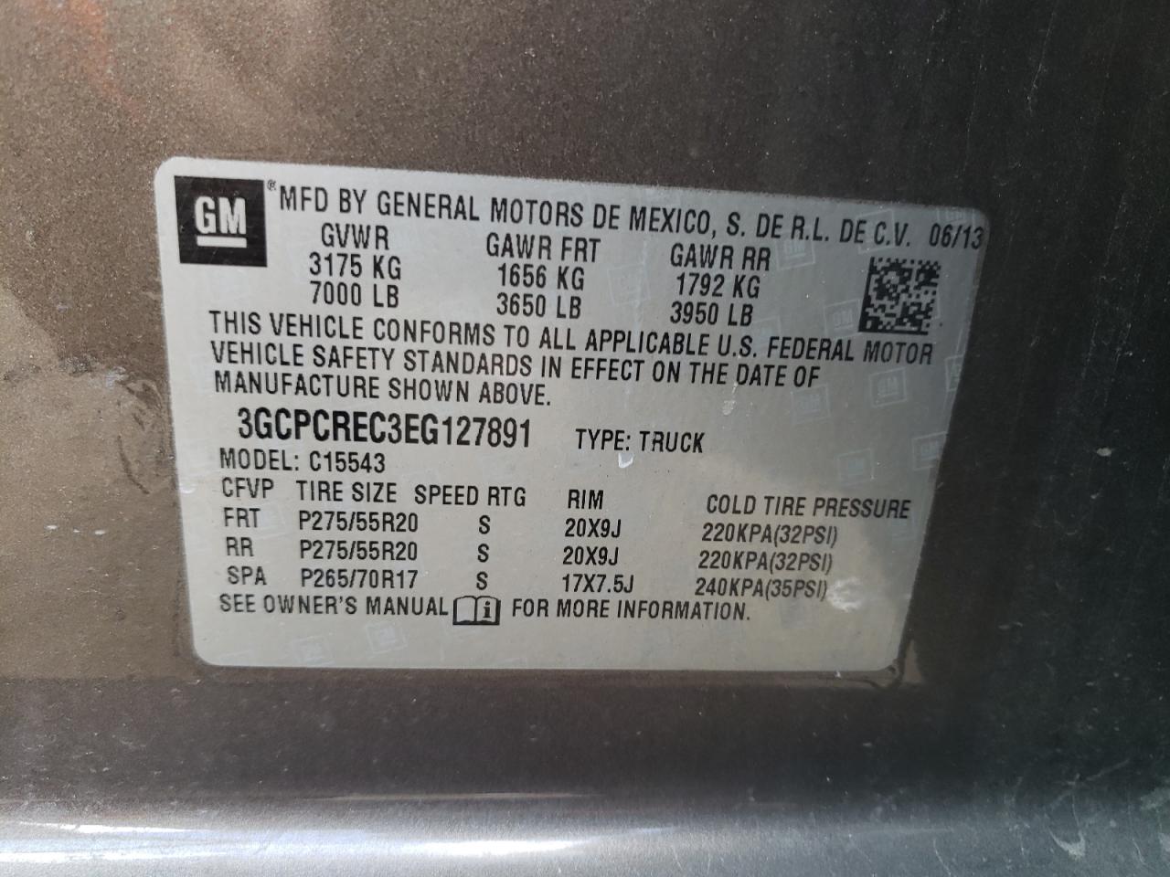 3GCPCREC3EG127891 2014 Chevrolet Silverado C1500 Lt