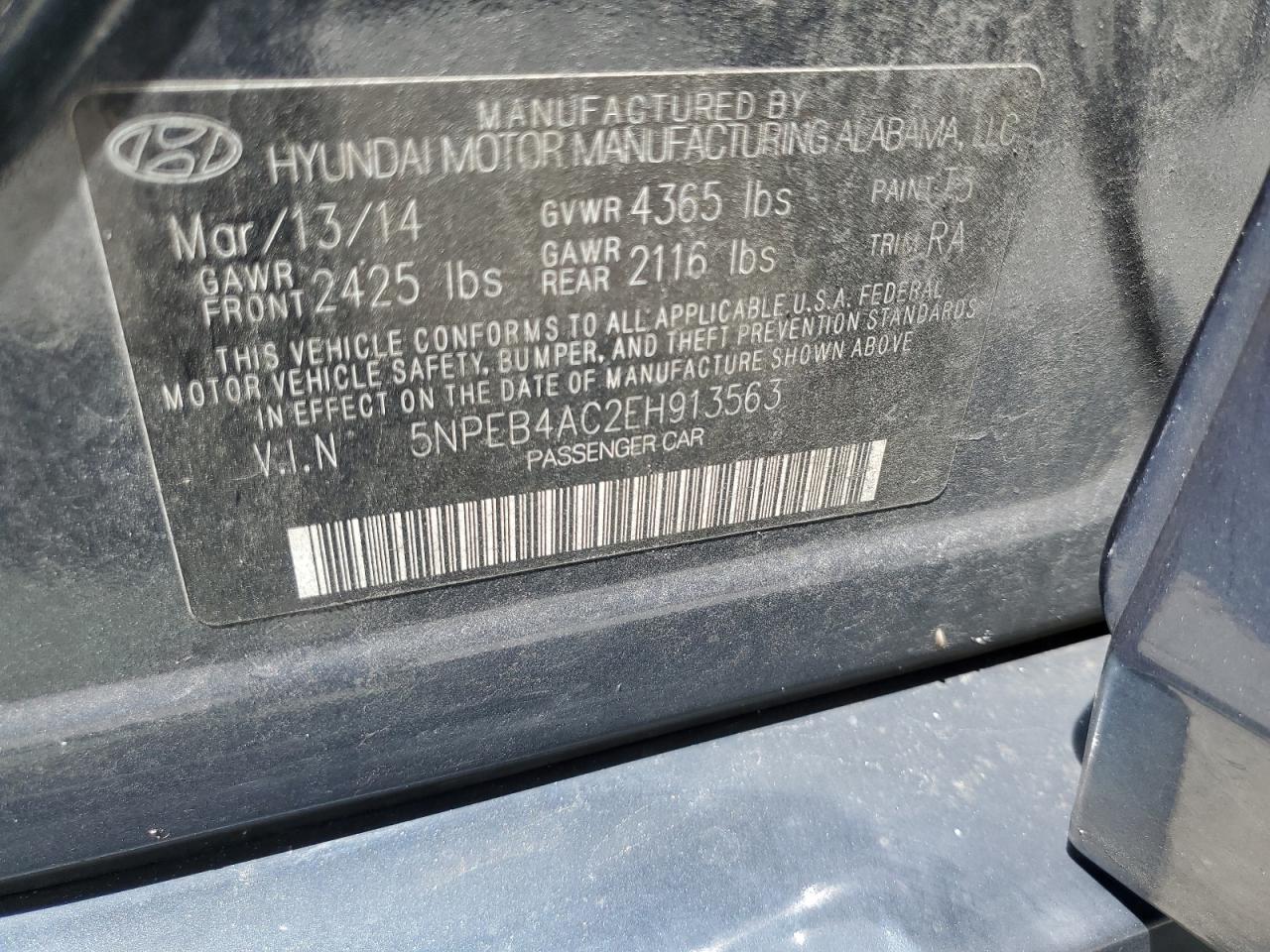 5NPEB4AC2EH913563 2014 Hyundai Sonata Gls