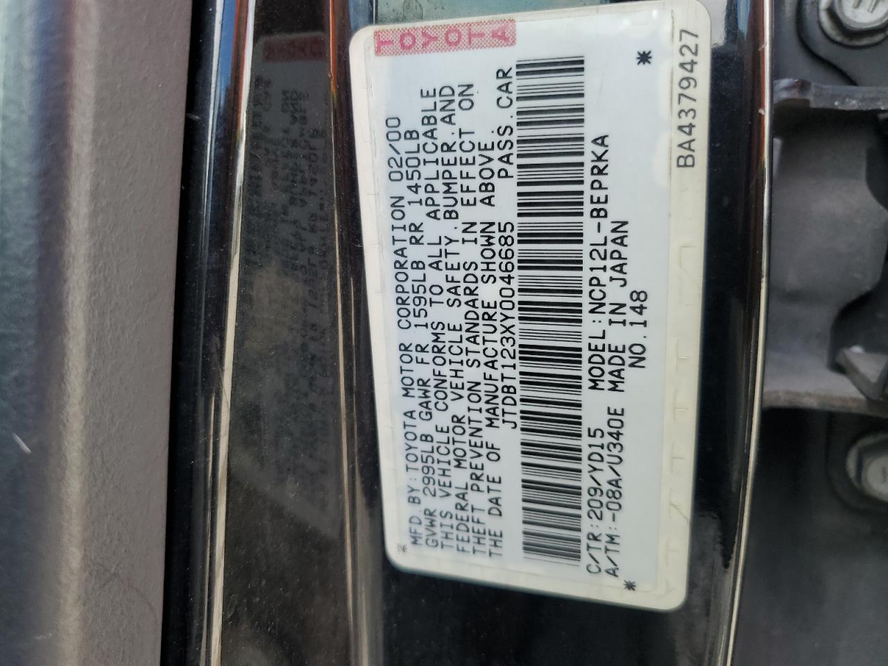 JTDBT123XY0046685 2000 Toyota Echo