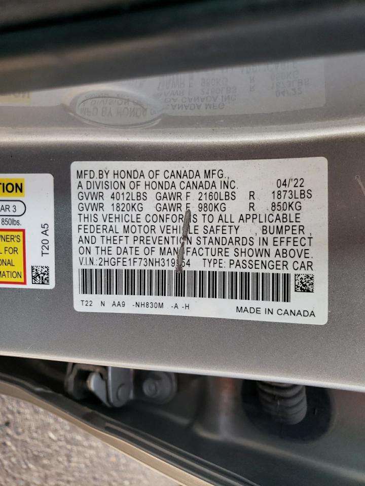 2HGFE1F73NH319354 2022 Honda Civic Ex