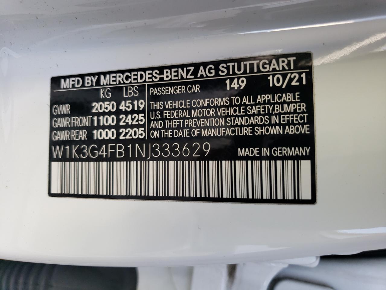 2022 Mercedes-Benz A 220 4Matic VIN: W1K3G4FB1NJ333629 Lot: 70840644