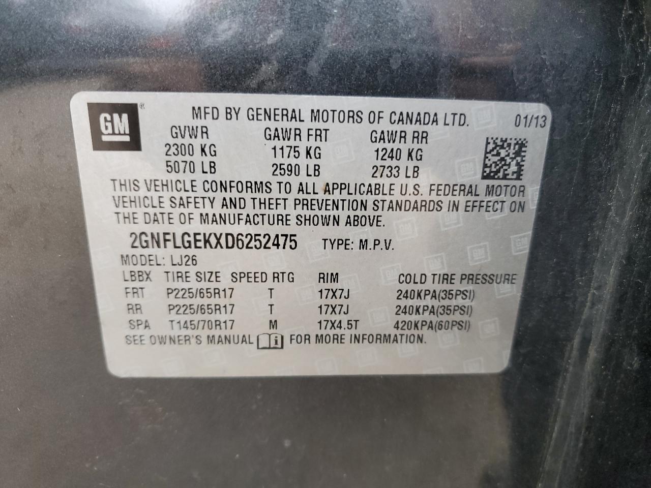 2GNFLGEKXD6252475 2013 Chevrolet Equinox Ltz