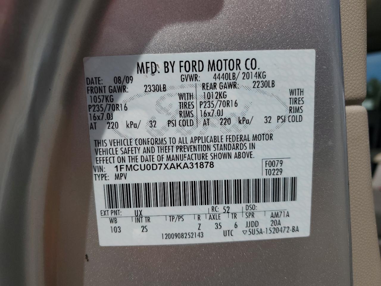 1FMCU0D7XAKA31878 2010 Ford Escape Xlt