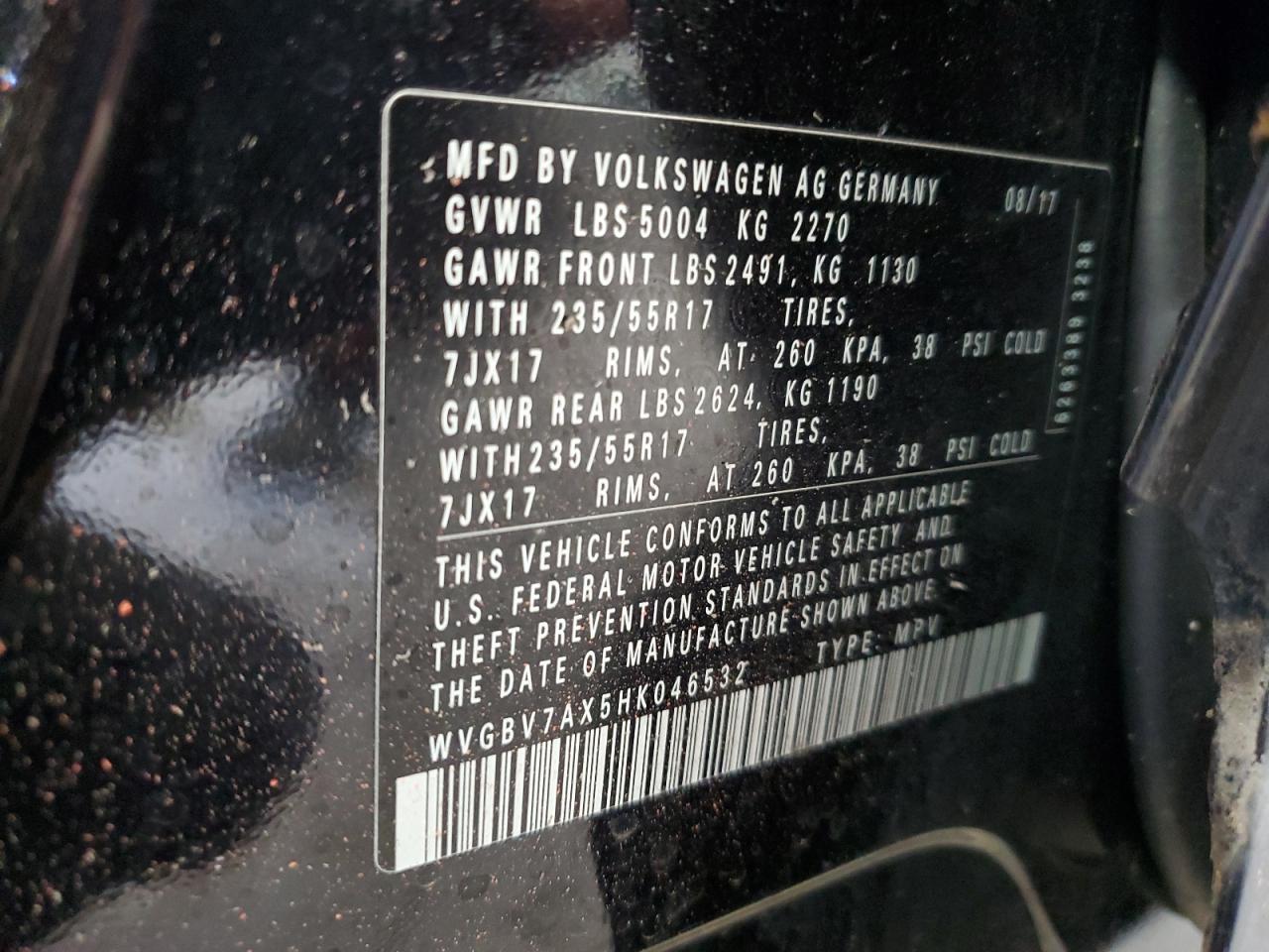 WVGBV7AX5HK046532 2017 Volkswagen Tiguan S