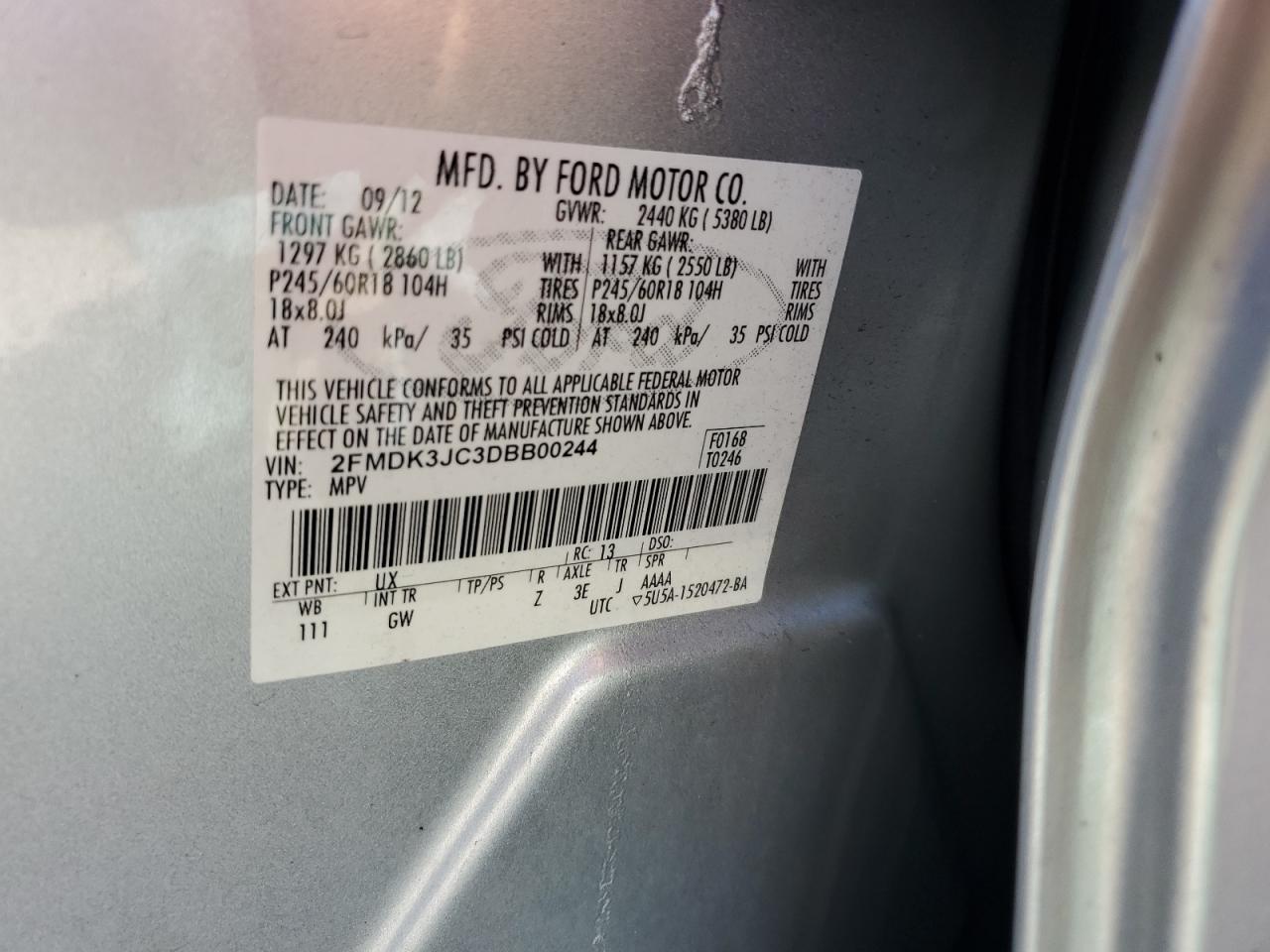 2FMDK3JC3DBB00244 2013 Ford Edge Sel