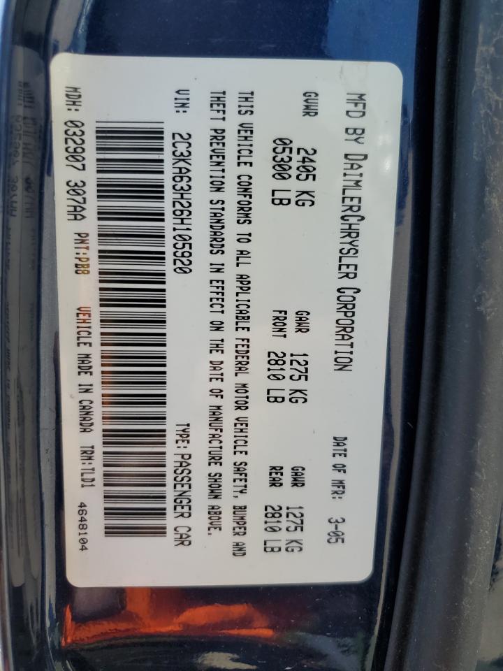 2006 Chrysler 300C VIN: 2C3KA63H26H105920 Lot: 71039124