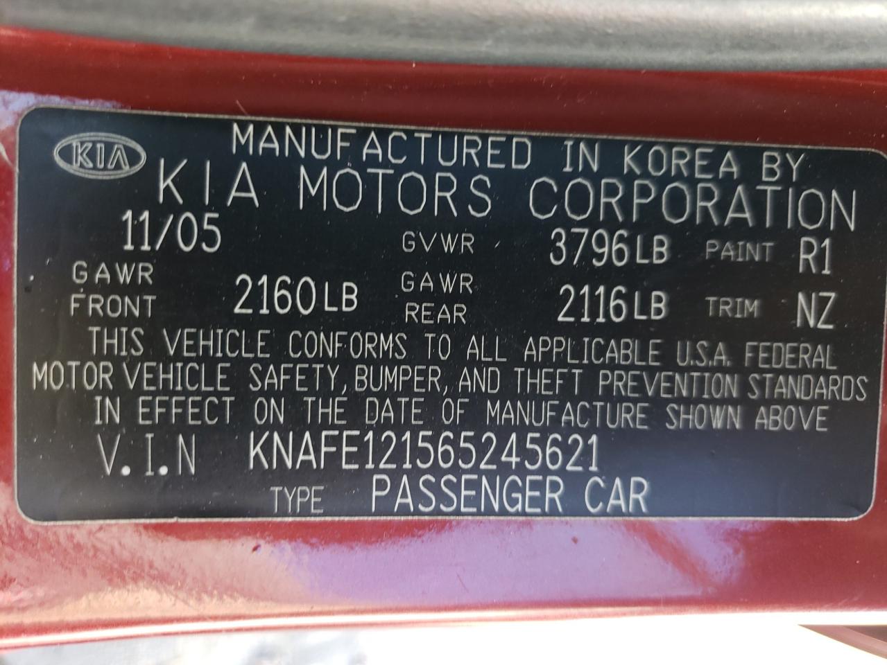 KNAFE121565245621 2006 Kia Spectra Lx