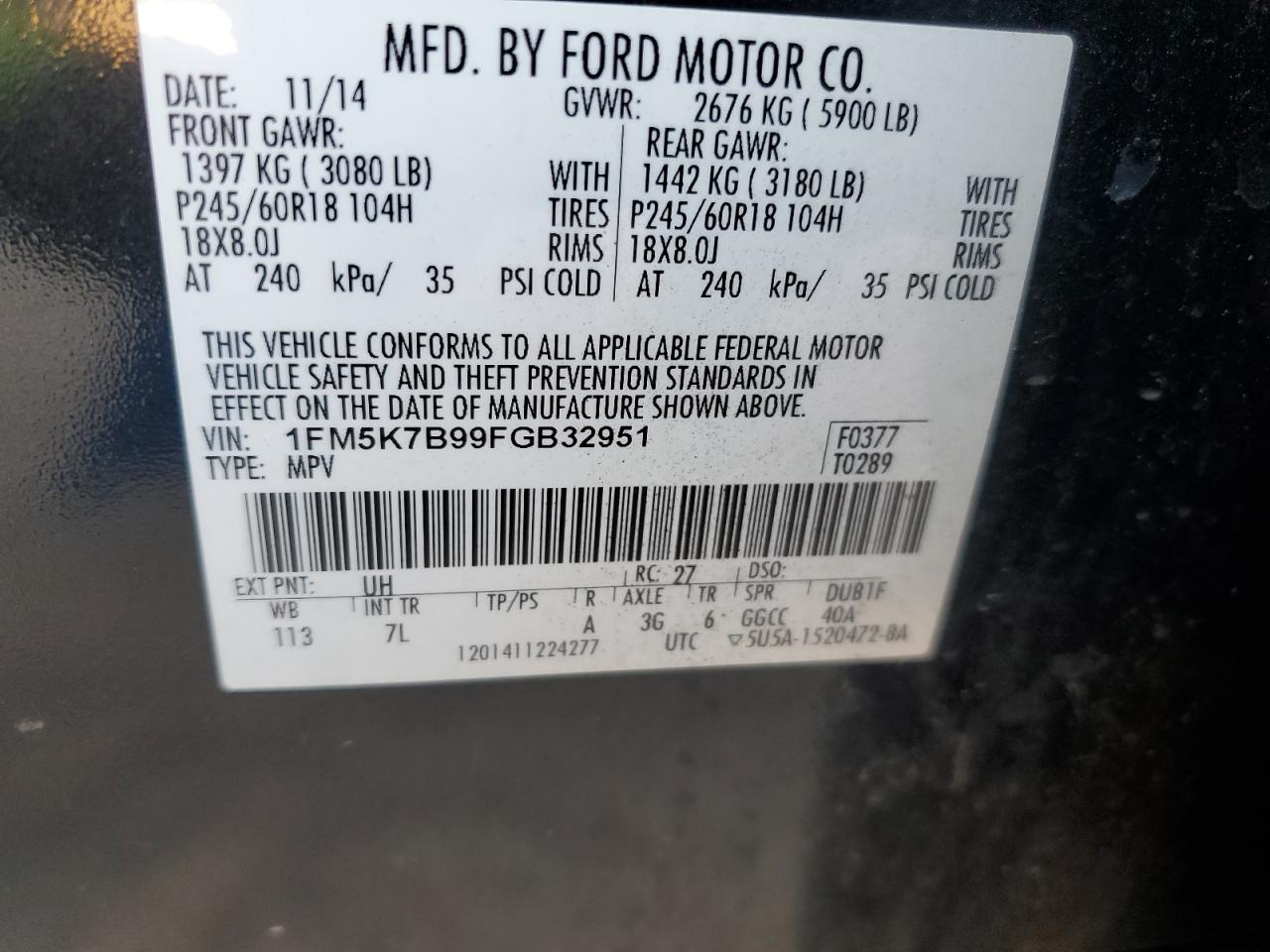 1FM5K7B99FGB32951 2015 FORD EXPLORER - Image 13