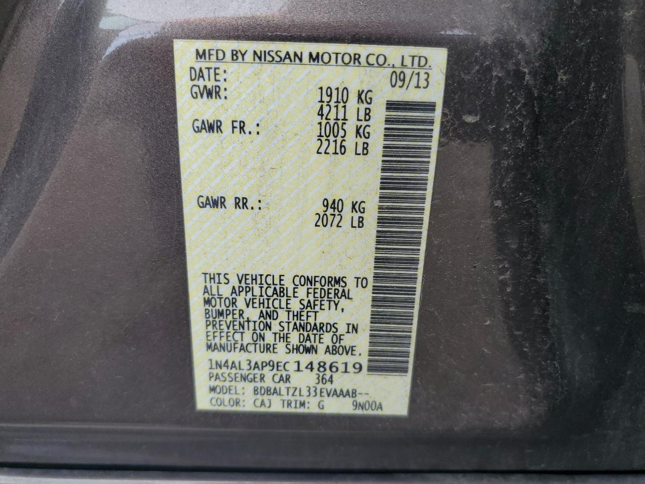 1N4AL3AP9EC148619 2014 Nissan Altima 2.5