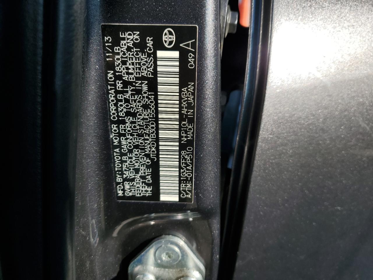 2013 Toyota Prius C VIN: JTDKDTB30D1556041 Lot: 71878984