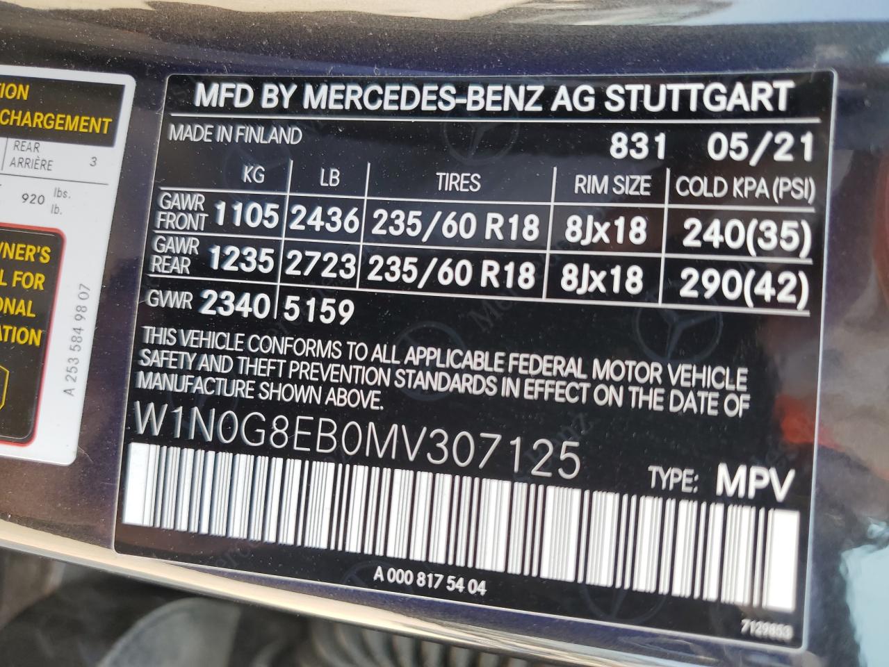 W1N0G8EB0MV307125 2021 Mercedes-Benz Glc 300 4Matic