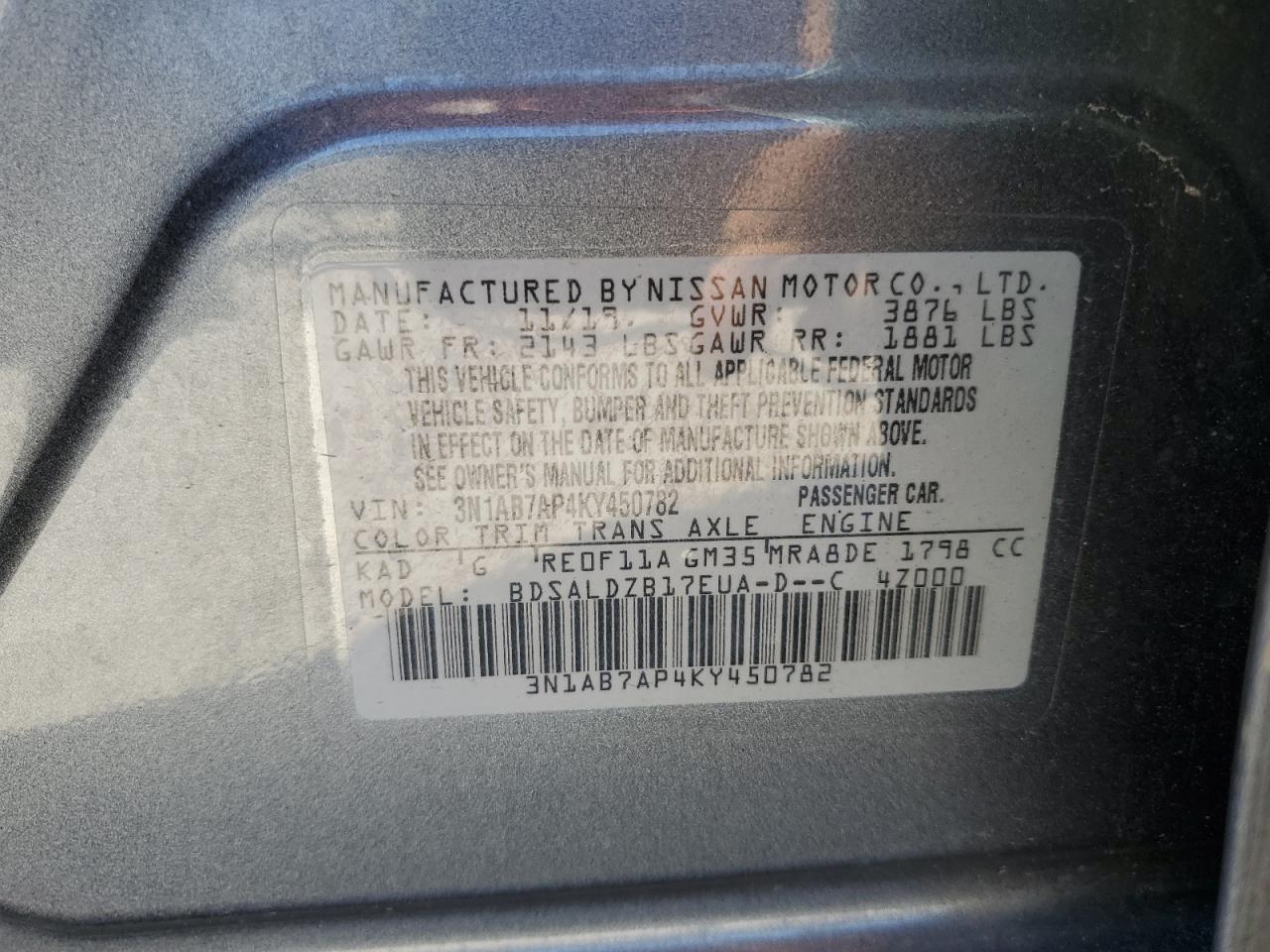 3N1AB7AP4KY450782 2019 Nissan Sentra S