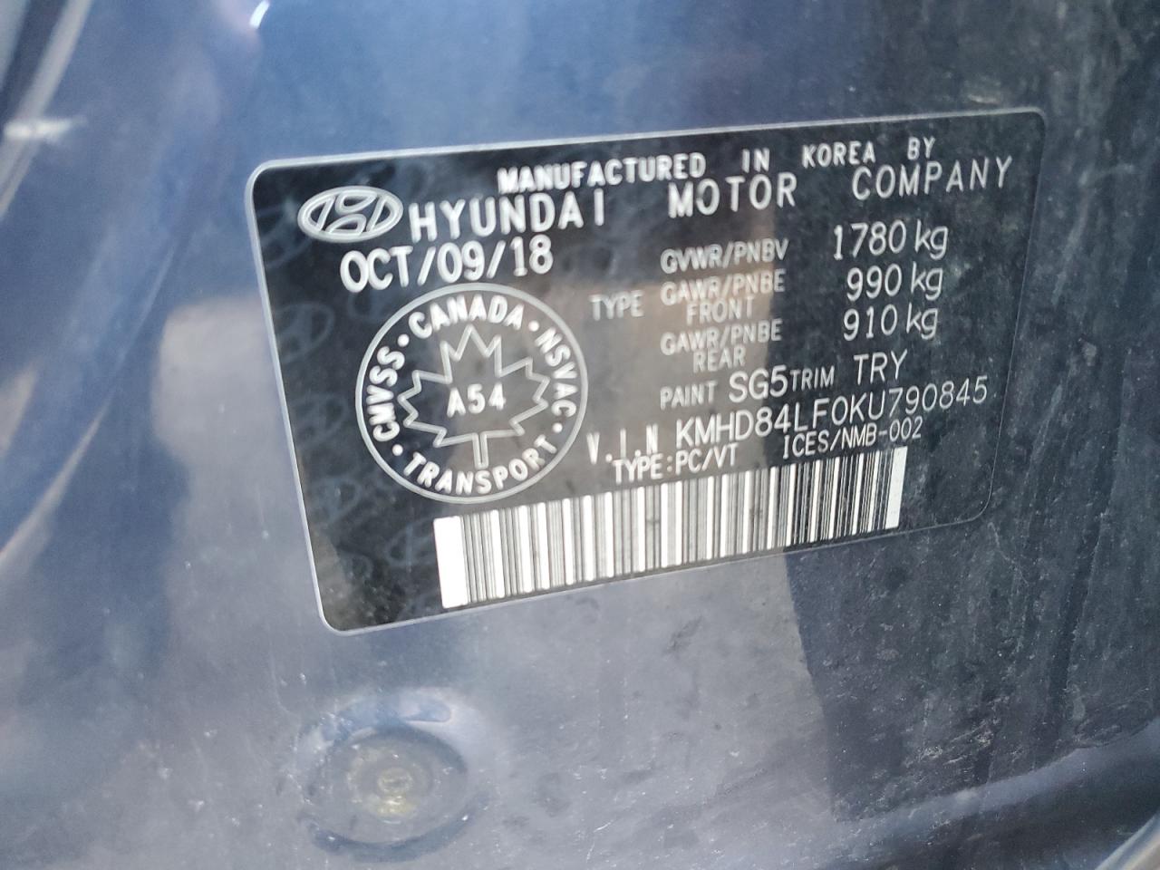 KMHD84LF0KU790845 2019 Hyundai Elantra Sel