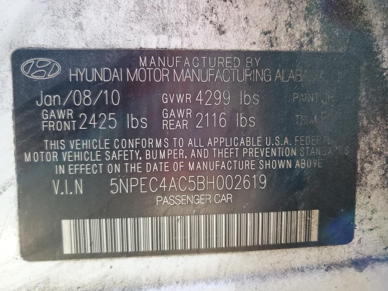 5NPEC4AC5BH002619 2011 Hyundai Sonata Limited