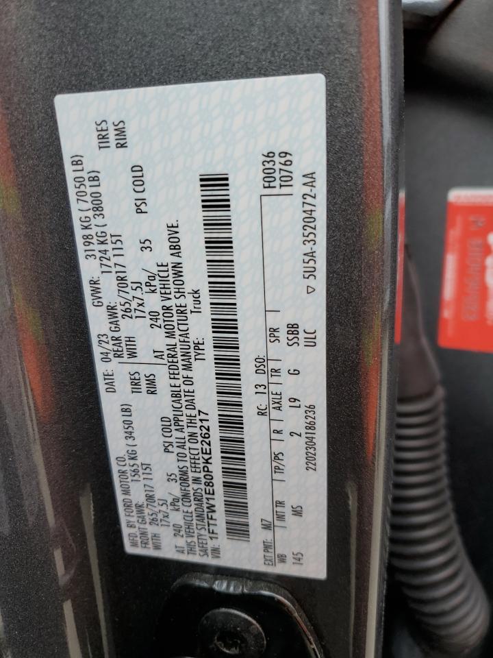 2023 Ford F150 Supercrew VIN: 1FTFW1E80PKE26217 Lot: 72265144