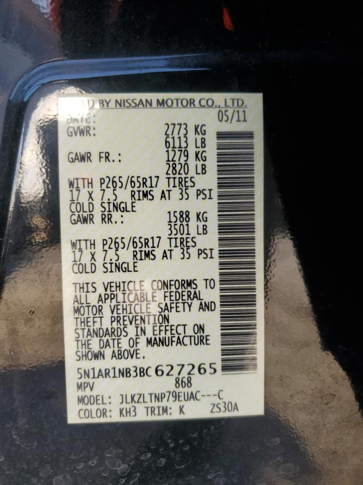 2011 Nissan Pathfinder S VIN: 5N1AR1NB3BC627265 Lot: 72693914