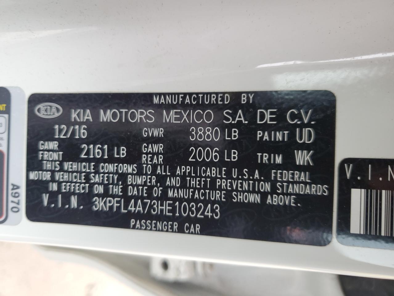 3KPFL4A73HE103243 2017 Kia Forte Lx