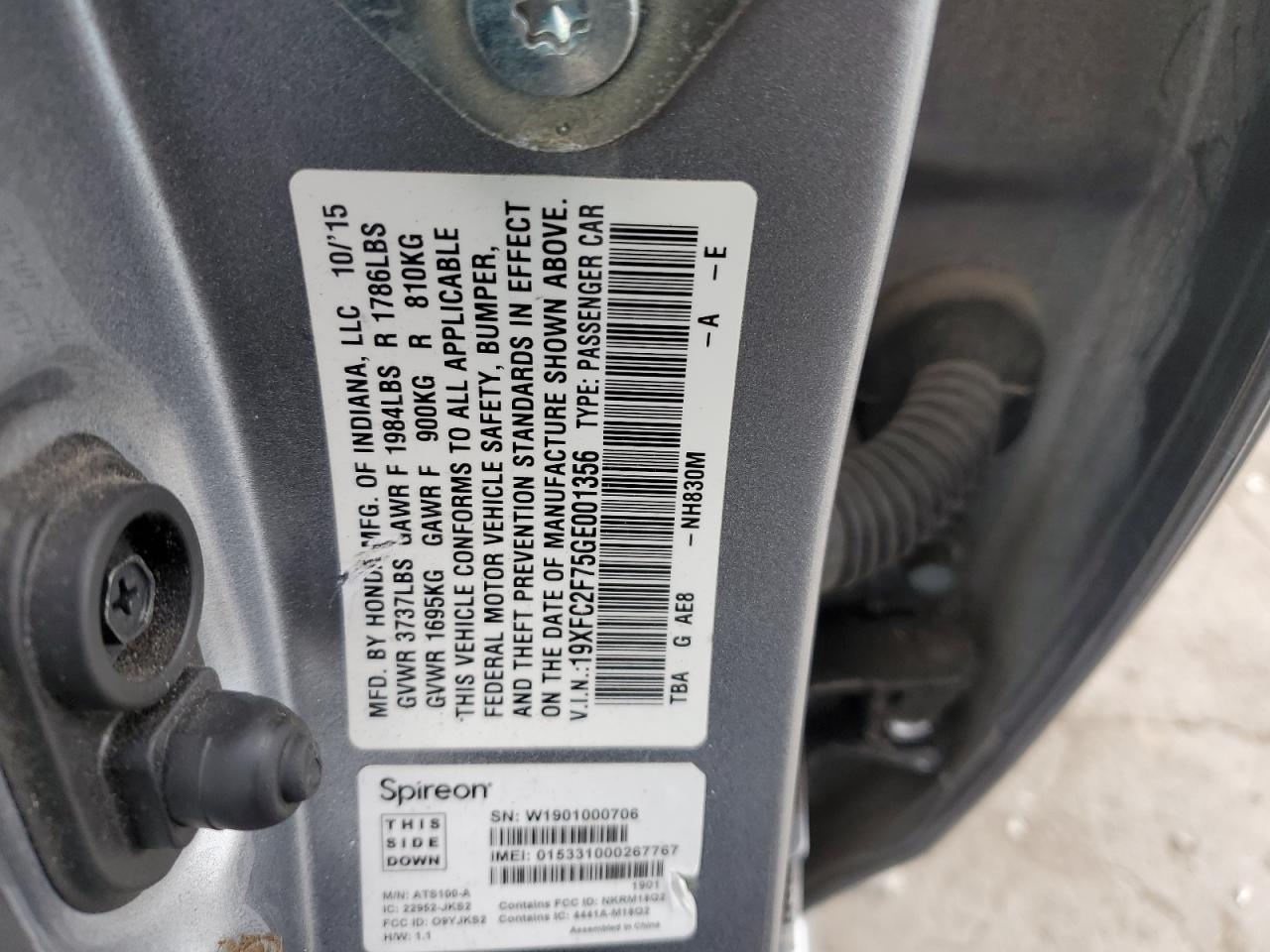 19XFC2F75GE001356 2016 HONDA CIVIC - Image 12