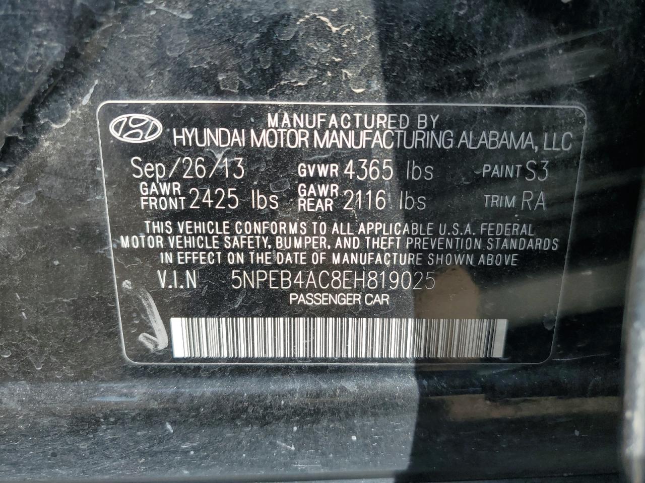 5NPEB4AC8EH819025 2014 Hyundai Sonata Gls