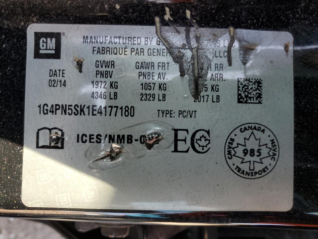 1G4PN5SK1E4177180 2014 Buick Verano