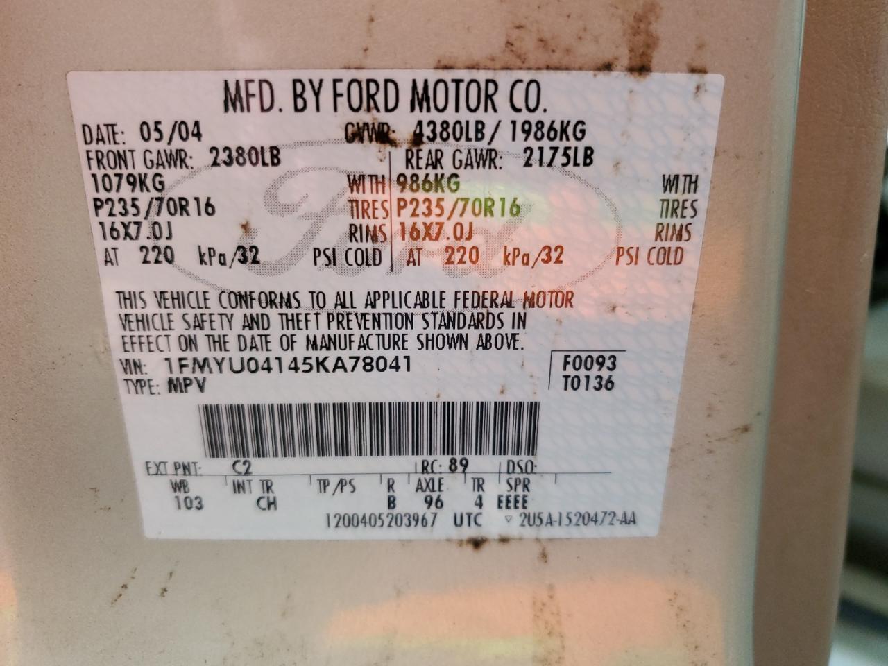 1FMYU04145KA78041 2005 Ford Escape Limited