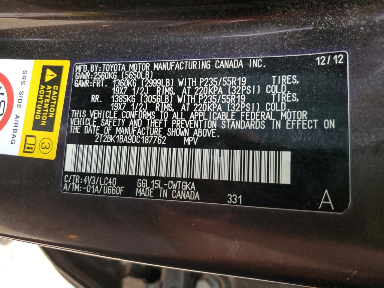 2T2BK1BA9DC187762 2013 Lexus Rx 350 Base