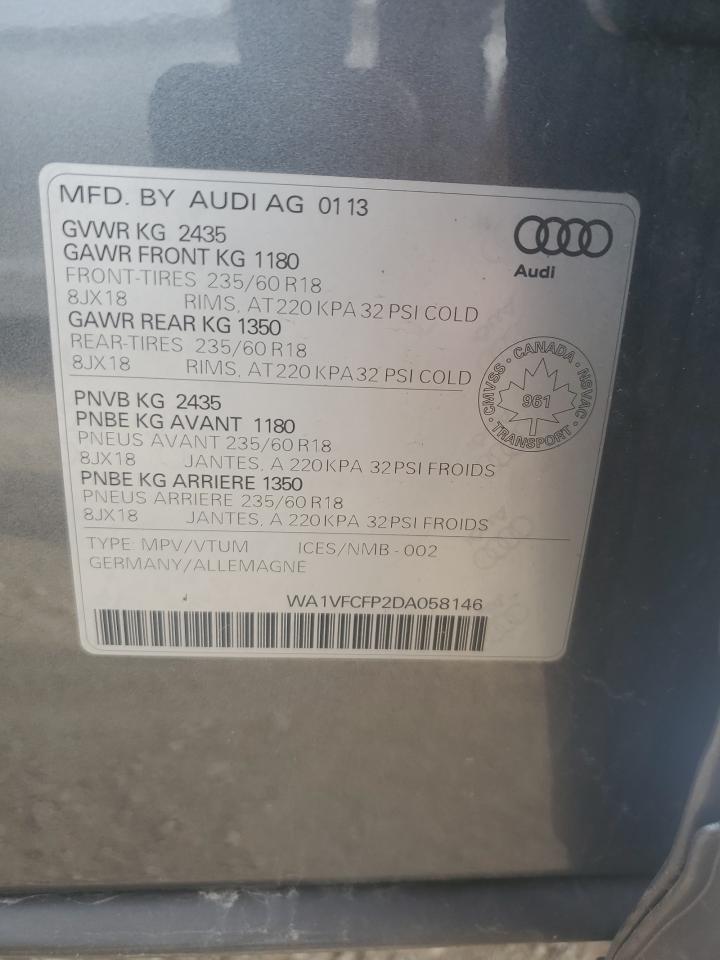 2013 Audi Q5 Premium Plus VIN: WA1VFCFP2DA058146 Lot: 72479644