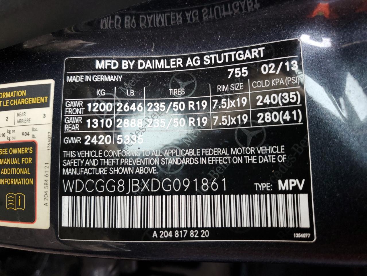 WDCGG8JBXDG091861 2013 Mercedes-Benz Glk 350 4Matic