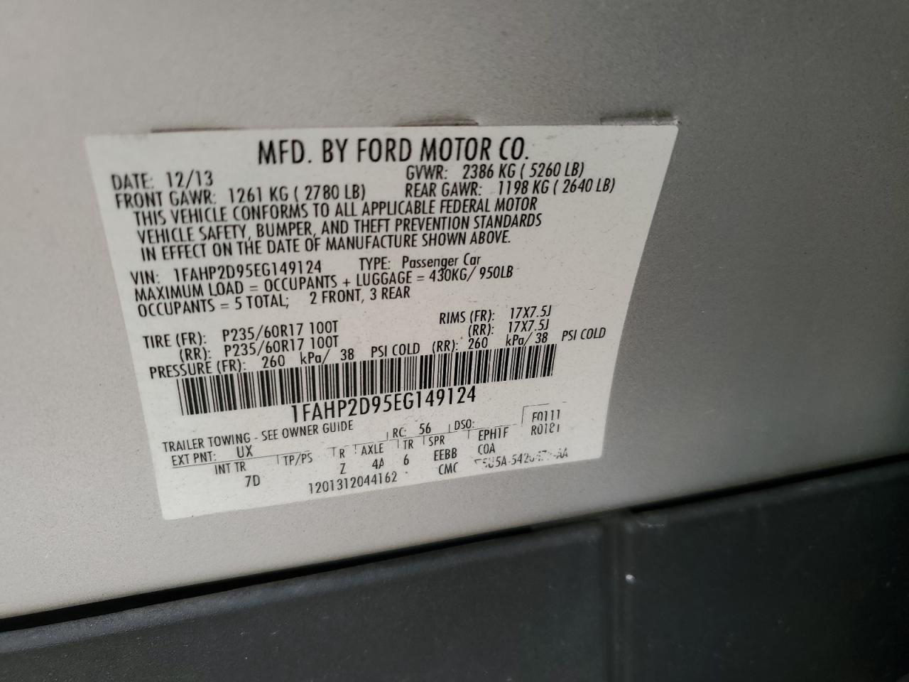 1FAHP2D95EG149124 2014 Ford Taurus Se