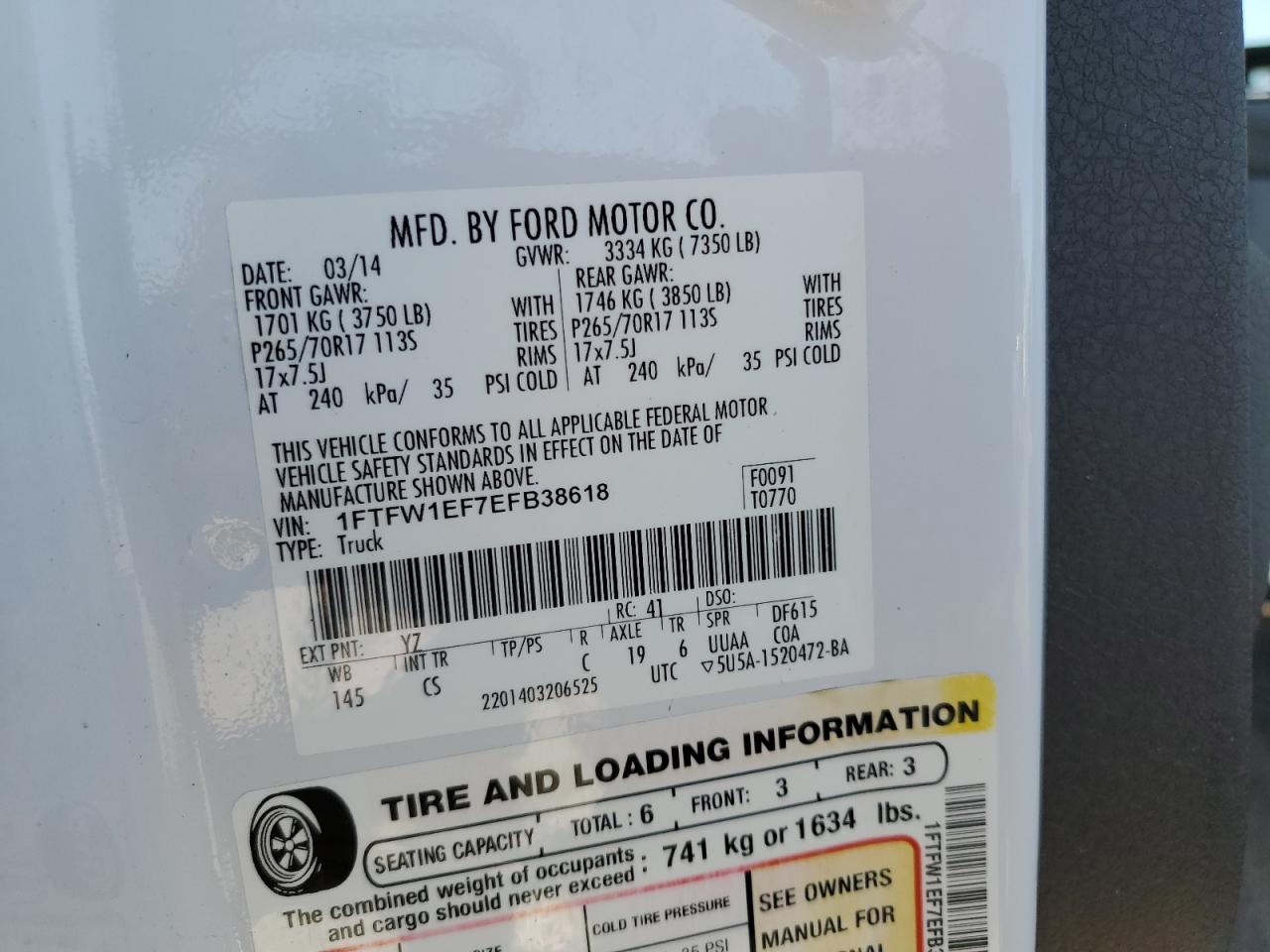 2014 Ford F150 Supercrew VIN: 1FTFW1EF7EFB38618 Lot: 72009794