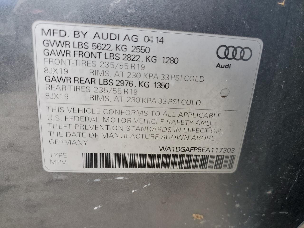 WA1DGAFP5EA117303 2014 Audi Q5 Premium Plus