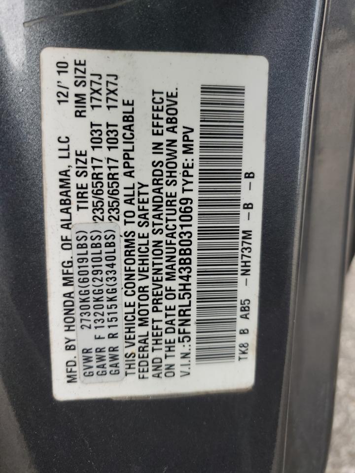 5FNRL5H43BB031069 2011 Honda Odyssey Ex