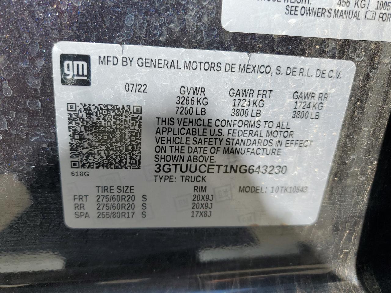 3GTUUCET1NG643230 2022 GMC Sierra K1500 Elevation