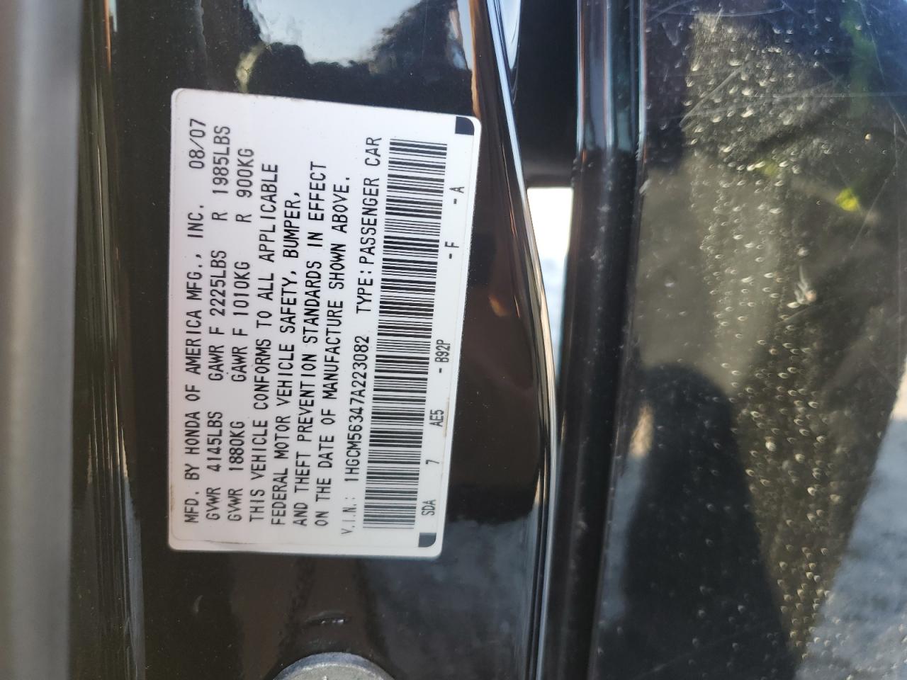 1HGCM56347A223082 2007 Honda Accord Se