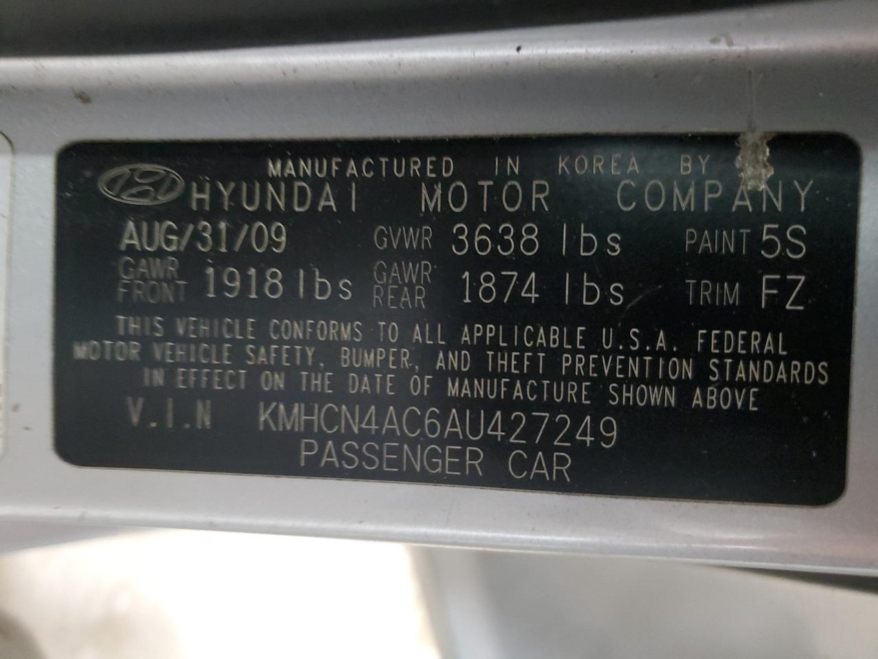 2010 Hyundai Accent Gls VIN: KMHCN4AC6AU427249 Lot: 70695584