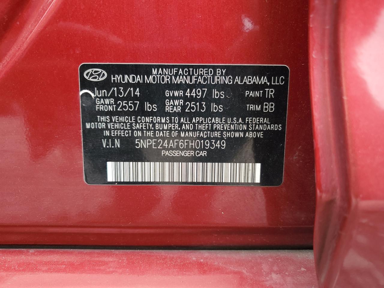 5NPE24AF6FH019349 2015 Hyundai Sonata Se