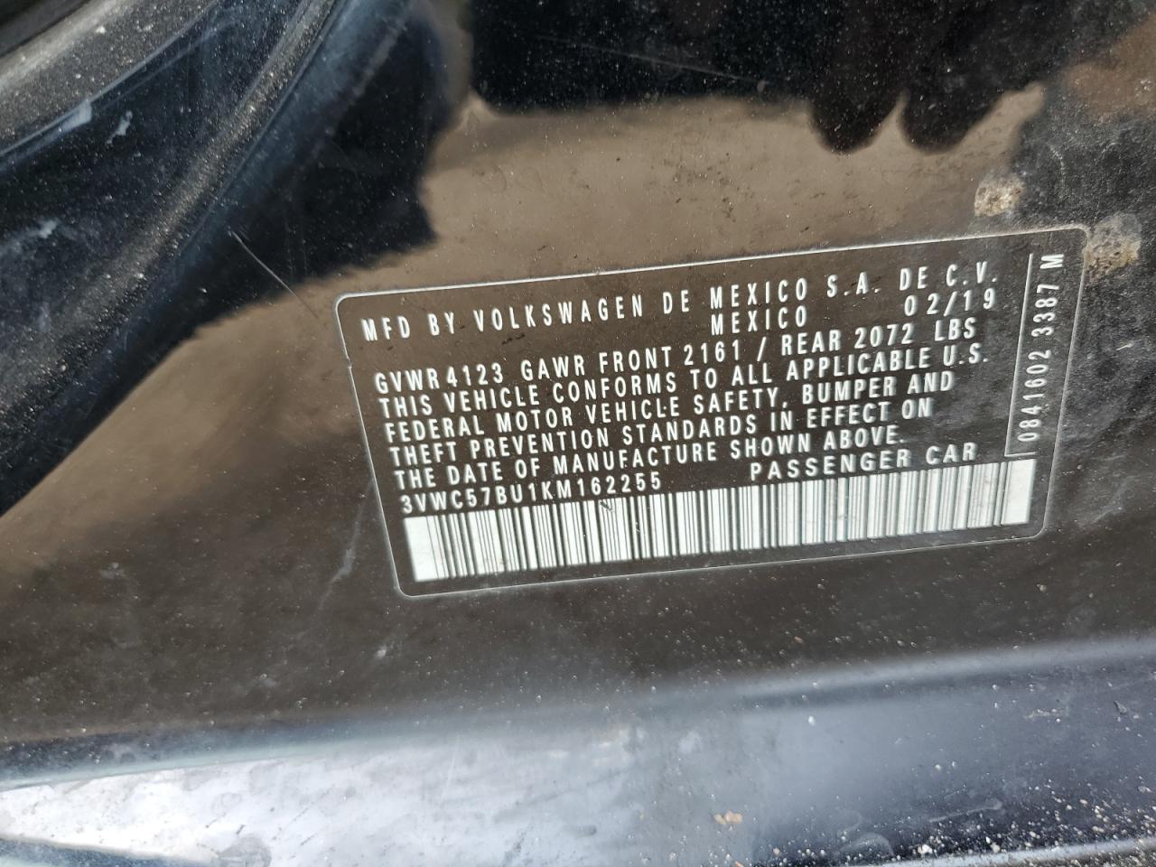 3VWC57BU1KM162255 2019 Volkswagen Jetta S