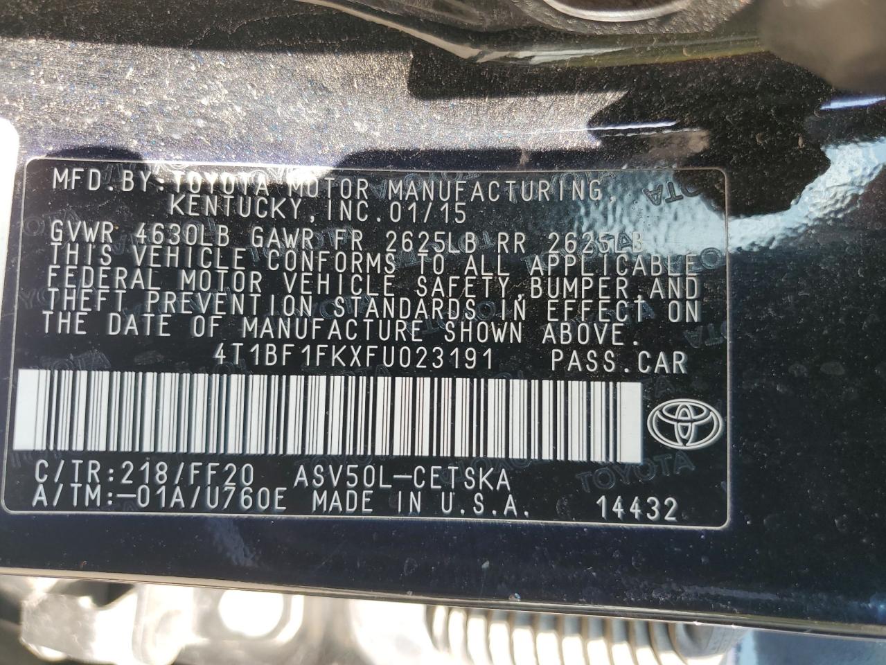 4T1BF1FKXFU023191 2015 Toyota Camry Le