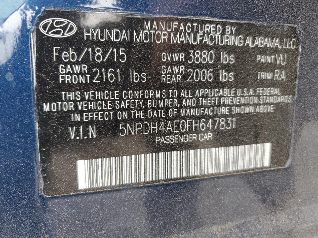 5NPDH4AE0FH647831 2015 Hyundai Elantra Se